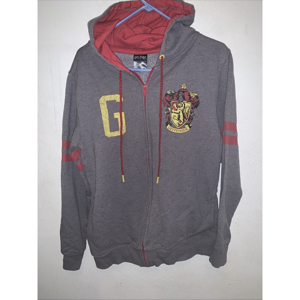 Harry Potter Gray and Red Zip up Gryffindor Hooded Jacket Size M Varsity Crest